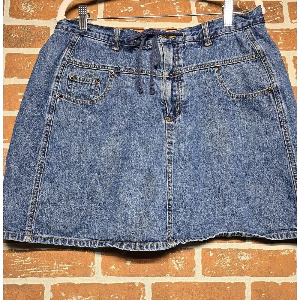 Vtg 90s NorthCrest Womens Blue Denim Skort size 16 Drawstring & Side Pocket READ